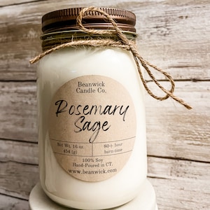 ROSEMARY SAGE Soy Candle in Mason Jar Unique Gift