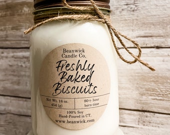 FRESHLY BAKED BISCUITS / 16 oz. Mason Jar Soy Candle / Scented Candle / Wax Melts / Farmhouse Decor / All Natural / Top Seller / Gift Ideas