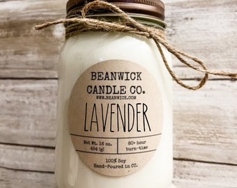 Vela de soja e lavanda: frasco de vidro de 16 oz, queima por mais de 80 horas