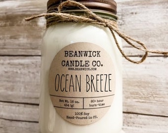 OCEAN BREEZE Soy Candle in Mason Jar Unique Gift