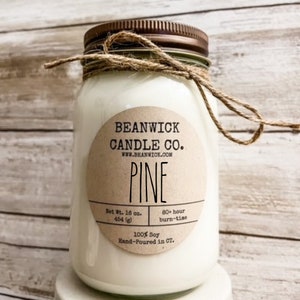 PINE Soy Candle in Mason Jar Unique Gift