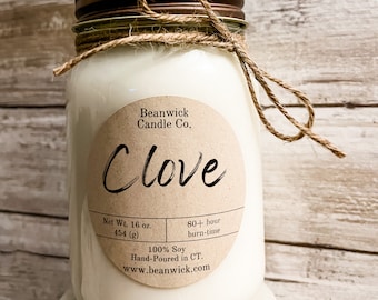 CLOVE Soy Candle in Mason Jar Unique Gift
