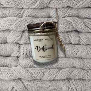 DRIFTWOOD Soy Candle in 8 oz. Glass Jar Unique Gift