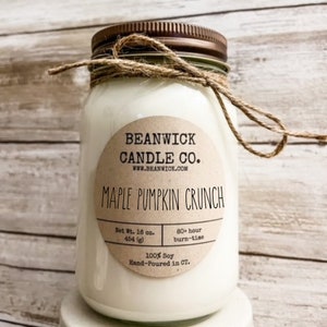 MAPLE-PUMPKIN CRUNCH  Soy Candle in Mason Jar Unique Gift