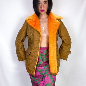 Vintage Y2K Orange Faux Bont bekleed hooded Parka