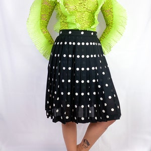 90&#39;s Anne Klein Black and White Polka Dot Pleated Skirt