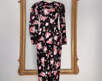 90's My Michelle Cotton Floral Jumpsuit with Ruffle Collar