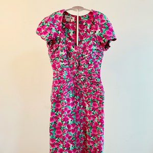 Vintage Floral Silk Midi Dress with Sweetheart Neckline image 1