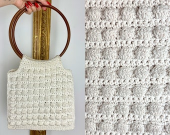 Handmade 70'd Crochet Bag with Wooden Handle