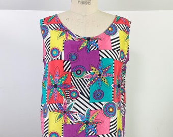 90er Jahre Patchwork Grafik 100 % Seide Tank Top