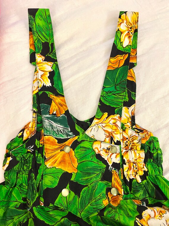 Black Green Yellow Early 90's Floral Tropical Hig… - image 7