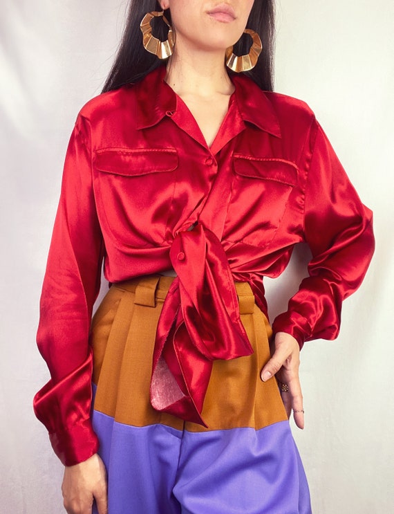 Y2K Red Satin Blouse