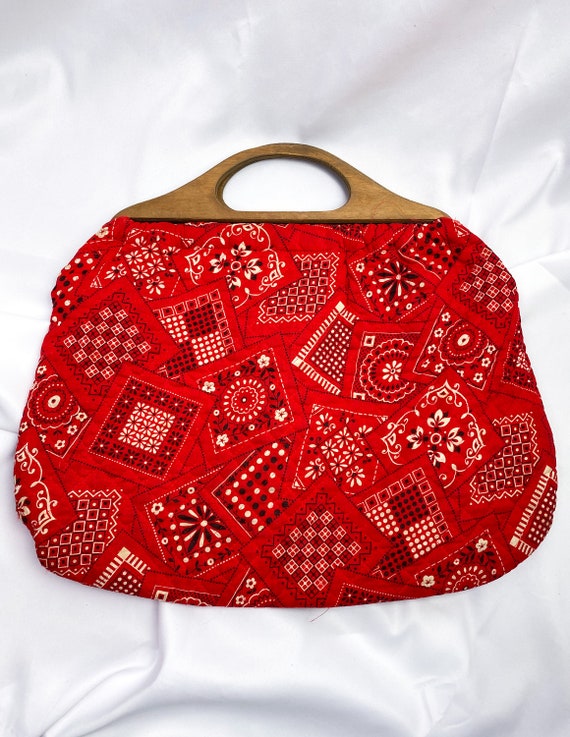 Vintage Quilted Red Bandana Patchwork Purse with W