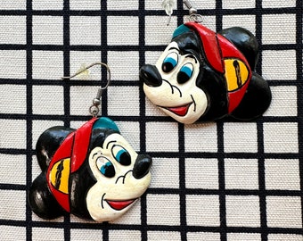 1970's Wodden Handmande Mickey Mouse Earrings