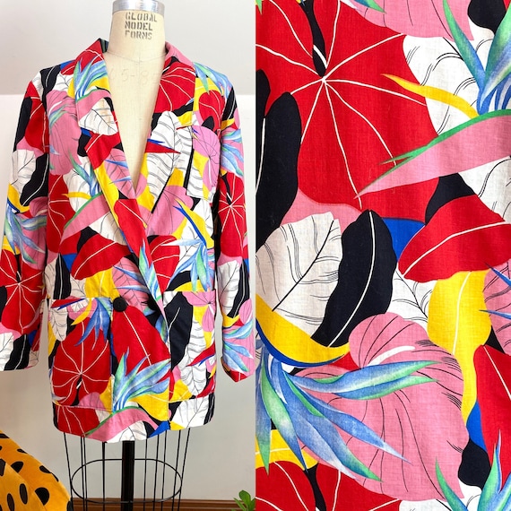 80's Patrick Nagel Inspired Tropical Print Blazer