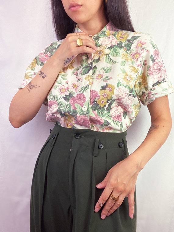 80's Floral Cotton Blouse