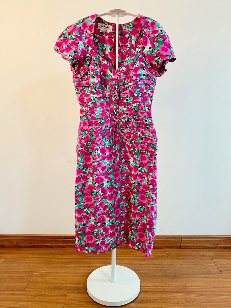Vintage Floral Silk Midi Dress with Sweetheart Neckline image 1