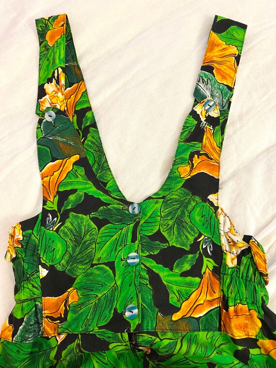 Black Green Yellow Early 90's Floral Tropical Hig… - image 6