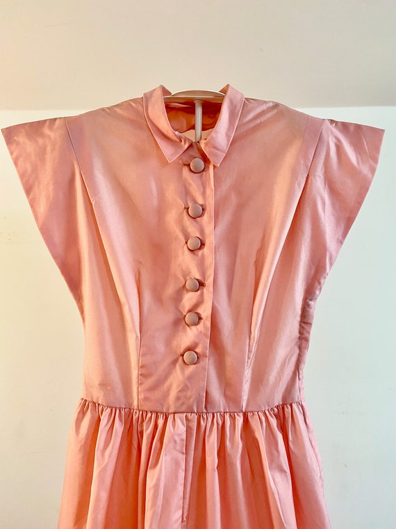 Stunning Vintage 50's Pink Taffeta Dress with Fing