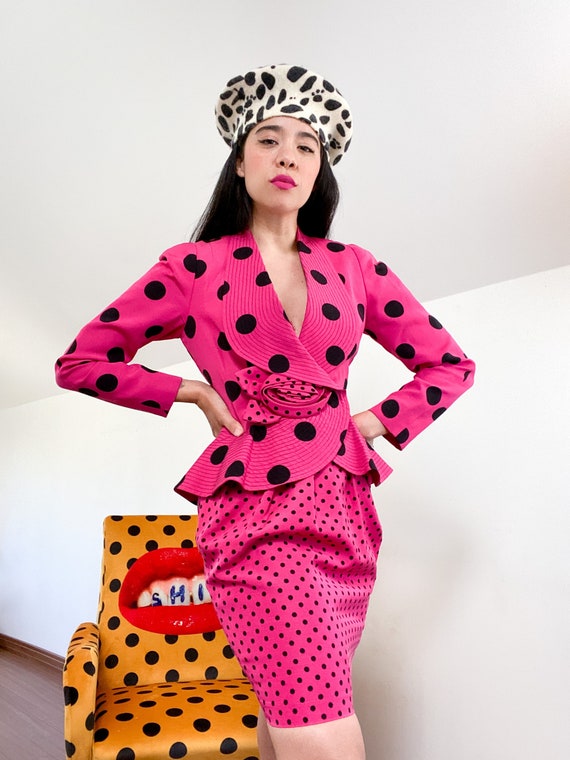 Albert Nipon Polkadot Skirt Peplum Suit