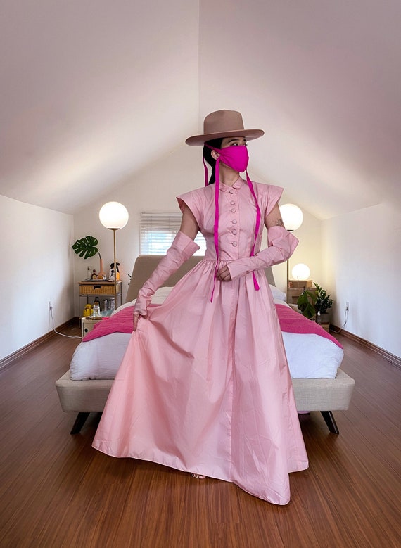 Stunning Vintage 50's Pink Taffeta Dress with Fing