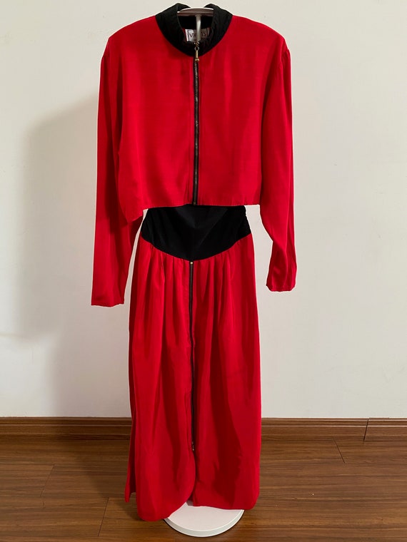 Vintage 80's Red Crop-top Skirt Two-Piece Set