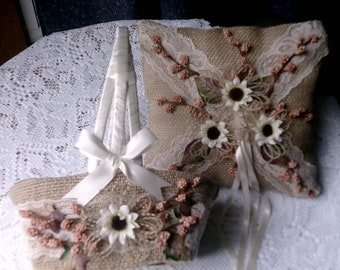 Fall, Burlap ,Flower Girl Basket, Ring Bearer