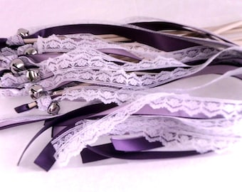 100 Wedding Wands, Two Ribbons, One lace, Wedding Send Off, Party Streamers, Bell