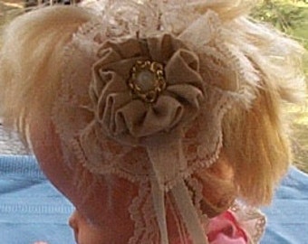 Headband, Beige, Lace,Handmade Flower
