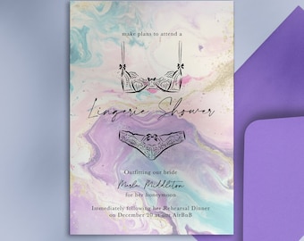 Lingerie Invitation, Editable Invitation, Marbled Invitation, Downloadable Invitation, Lingerie Shower