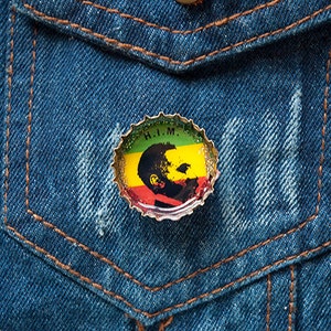 H.I.M. Haile Selassie I Upcycled Bottle Cap Rasta Button (Red, Gold, Green)