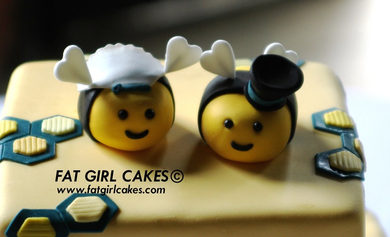 Pair Of Fondant Bumble Bee Bride And Groom Cake Toppers For Etsy