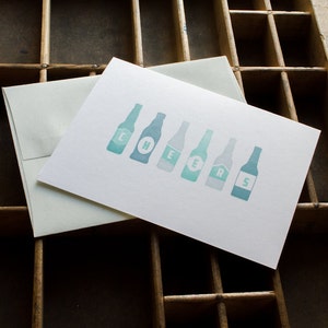 10-Pack Cheers Greeting Cards Letterpress Printed Bottles Image in Mint and Blue on White Paper with a Blue Envelope Printed in Cleveland image 1
