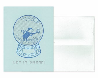 Let It Snow Greeting Card / Letterpress Card / Letterpress Holiday / Blue and Silver / Christmas Card / Winter Card / Non Denominational