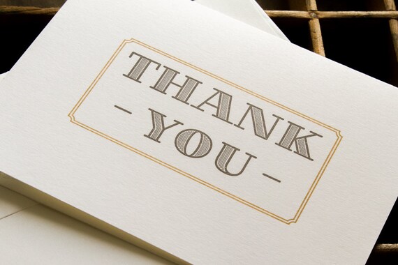 10 Pack Classy Thank You Card / Letterpress Card / Blank Greeting  