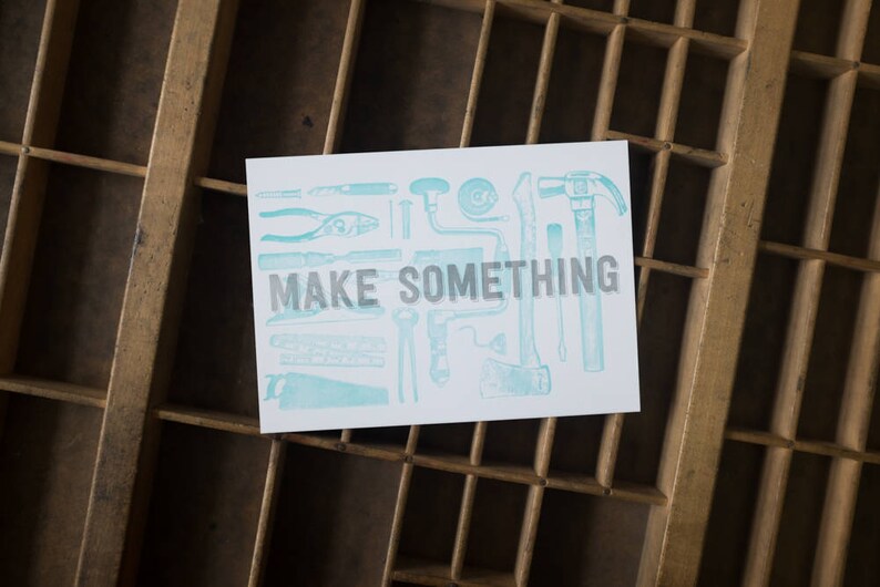 WOODWORKING Make Something Letterpress Print / 5x7 Print / Gift for Guys / Silver Art / Blue Art / Stocking Stuffer / Gifts Under 25 image 7