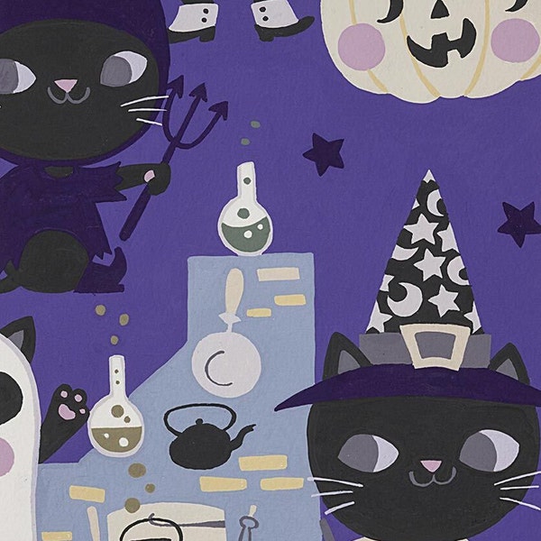 Costume Kitty - 8829C - Purple/Blue - Haunted House Collection - Alexander Henry - 100% Cotton - Out of Print