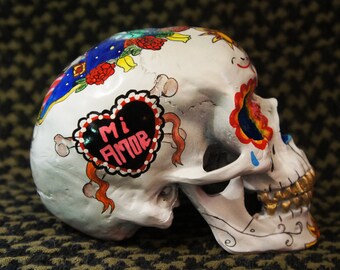 One of a Kind - Custom Painted Day of the Dead Skull - MADE TO ORDER