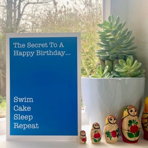 Swim Cake Sleep Repeat Verjaardagskaart - Verjaardagskaart voor wildzwemmen en zwemmaatjes in open water