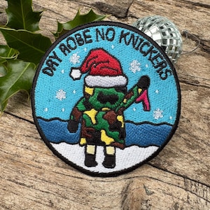 Christmas Dry Robe No Knickers Embroidered Iron On Patch - Wild Swimming, Cold Water Swimmer Gift, Patch Collector Christmas Gift