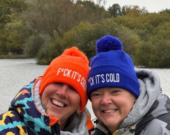 F*ck It's Cold - Bright Fluorescent Orange Double Thickness Bobble Hat.  Wild Swimmer, Cold Water Swimming, Outdoor Swimmer Swim Buddy Gift.