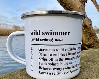 Wild Swimmer Enamel Mug – Funny Wild Swimmer Definition, Wild Swimming Gift, Wild Swimmer Mug – Open Water Swimming Gift, Swimmer Friend Mug