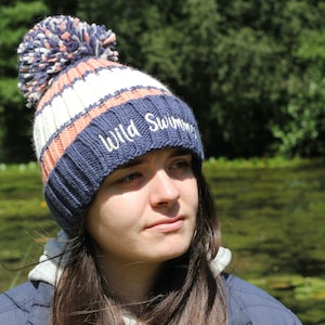Wild Swimmer -  Luxury Fleece Lined Extra Warm Big Pom Pom Bobble Hat Perfect Wild Swimming Gift or Open Water Swimming Accessory