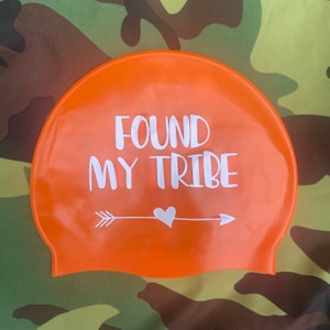 Found My Tribe - Swimming Hat in Bright Orange or Pink - Be Seen With A Bright Swimming Cap Whilst Wild Swimming & Open Water Swimming