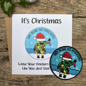 Christmas Dry Robe No Knickers Card & Sew/Iron On Patch - Perfect for any Cheeky Wild Swimmer, Open Water Swimmer or Cold Water Dipper