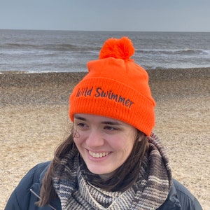 Wild Swimmer - Thermal Bobble Hat Bright Orange Perfect Wild Swimming Gift or Open Water Swimming Accessory
