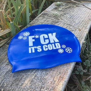 F*ck It's Cold - Swimming Hat Bright Blue, Be Seen Whilst Wild Swimming & Open Water Swimming