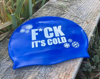 Bright Blue Silicone Swimming Hat: Funny, Amusing Wild Swimming, Outdoor Swimmer, Cold Water Swimming Cap.