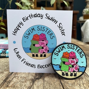 Swim Sister Card, compleet met naai-/strijkpatch: perfect voor wildzwemmen, zwemmen in open water of zwemmen in koud water
