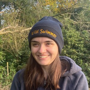 Wild Swimmer French Navy Beanie - Gold Embroidery Perfect Wild Swimming/Open Water Swimming Gift